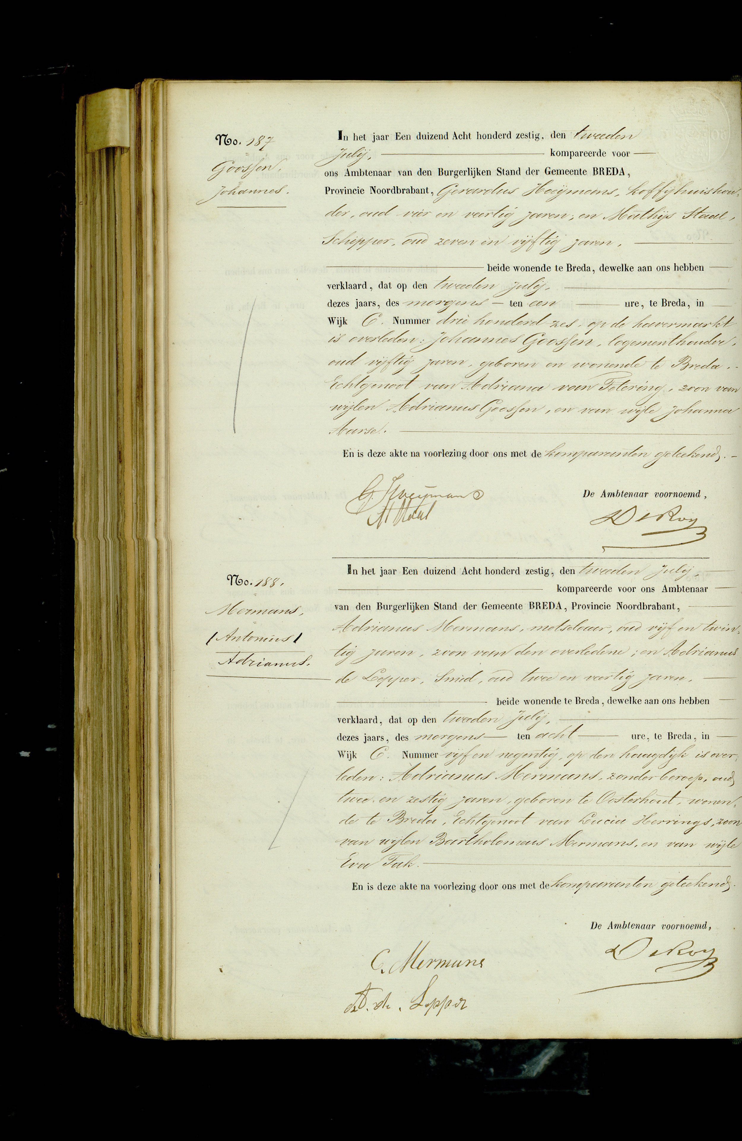 Adrianus Mermans Death